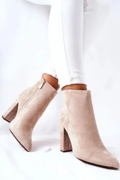 Hot Boto Zamszowe Botki Na Słupku Beżowe Rinasa