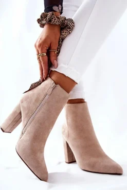 Hot Boto Zamszowe Botki Na Słupku Beżowe Rinasa