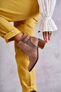 Damskie Boto Zamszowe Botki Na Słupku Brązowe Vannes