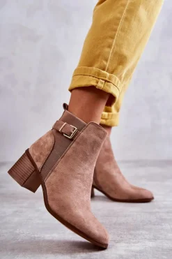 Damskie Boto Zamszowe Botki Na Słupku Brązowe Vannes