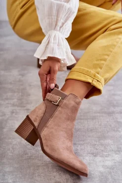 Damskie Boto Zamszowe Botki Na Słupku Brązowe Vannes