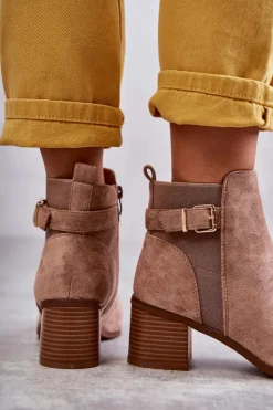 Damskie Boto Zamszowe Botki Na Słupku Brązowe Vannes