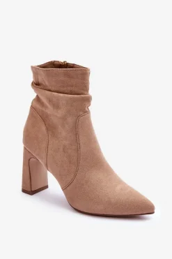 Hot Boto Zamszowe Botki Na Słupku Beżowe Mellamene