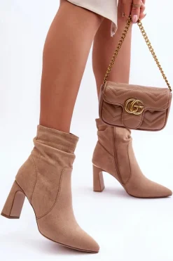 Hot Boto Zamszowe Botki Na Słupku Beżowe Mellamene