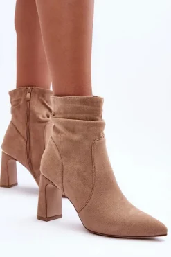 Hot Boto Zamszowe Botki Na Słupku Beżowe Mellamene