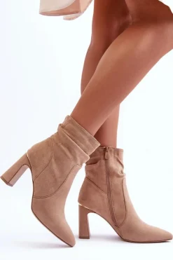 Hot Boto Zamszowe Botki Na Słupku Beżowe Mellamene