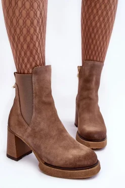 Discount Boto Zamszowe Botki Na Słupku Brązowe Lemar Liresa Brązowy