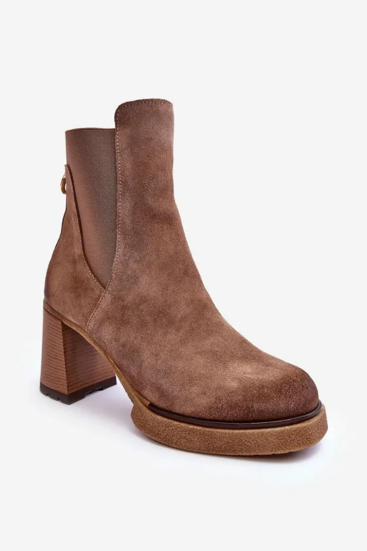Discount Boto Zamszowe Botki Na Słupku Brązowe Lemar Liresa Brązowy