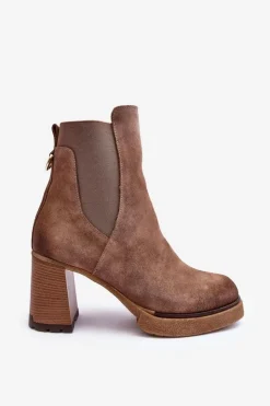 Discount Boto Zamszowe Botki Na Słupku Brązowe Lemar Liresa Brązowy