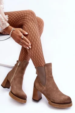 Discount Boto Zamszowe Botki Na Słupku Brązowe Lemar Liresa Brązowy