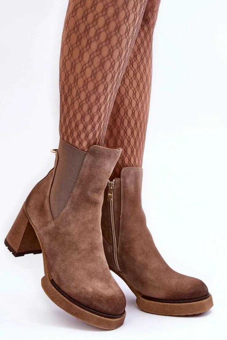 Discount Boto Zamszowe Botki Na Słupku Brązowe Lemar Liresa Brązowy