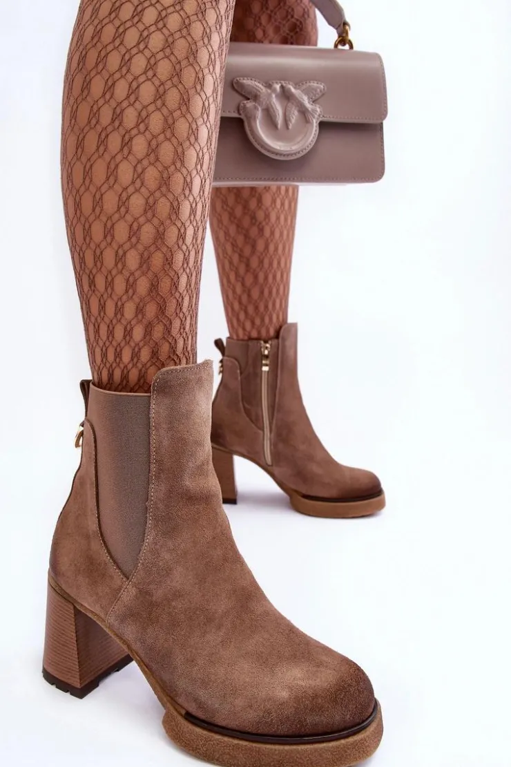 Discount Boto Zamszowe Botki Na Słupku Brązowe Lemar Liresa Brązowy