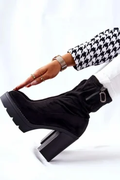 Boto Botki Na Słupku|Czarne Botki*Zamszowe Botki Na Słupku Czarne Marlevo