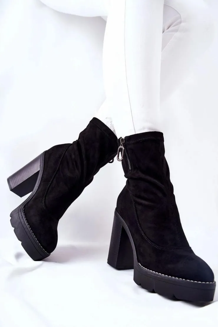 Boto Botki Na Słupku|Czarne Botki*Zamszowe Botki Na Słupku Czarne Marlevo