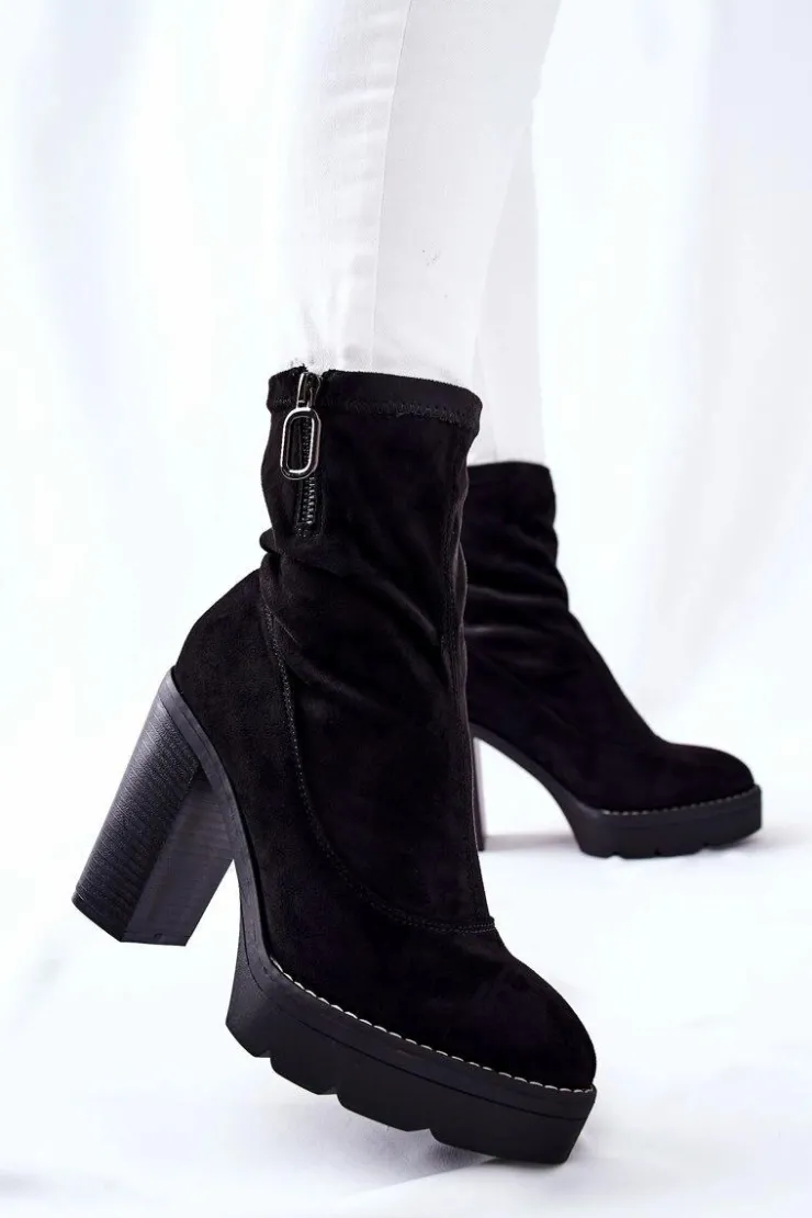 Boto Botki Na Słupku|Czarne Botki*Zamszowe Botki Na Słupku Czarne Marlevo