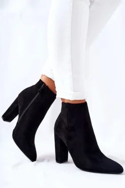 Boto Botki Na Słupku|Botki Zimowe Damskie*Zamszowe Botki Na Słupku Czarne Rinasa