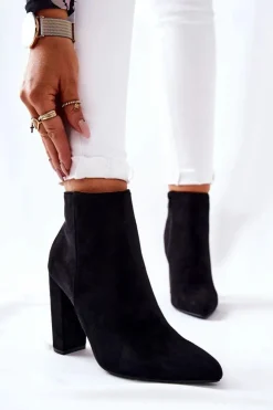 Boto Botki Na Słupku|Botki Zimowe Damskie*Zamszowe Botki Na Słupku Czarne Rinasa