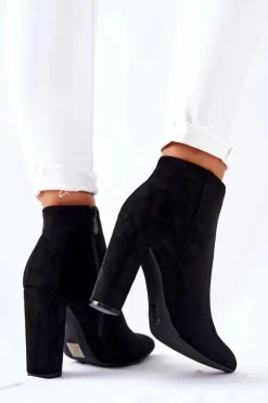 Boto Botki Na Słupku|Botki Zimowe Damskie*Zamszowe Botki Na Słupku Czarne Rinasa