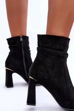 Damskie Boto Zamszowe Botki Na Słupku Czarne Mellamene