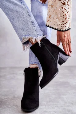 Boto Botki Na Słupku|Czarne Botki*Zamszowe Botki Na Słupku Czarne Vannes