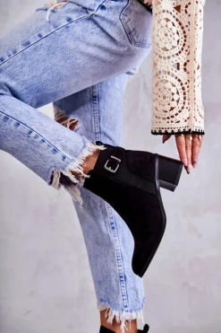 Boto Botki Na Słupku|Czarne Botki*Zamszowe Botki Na Słupku Czarne Vannes