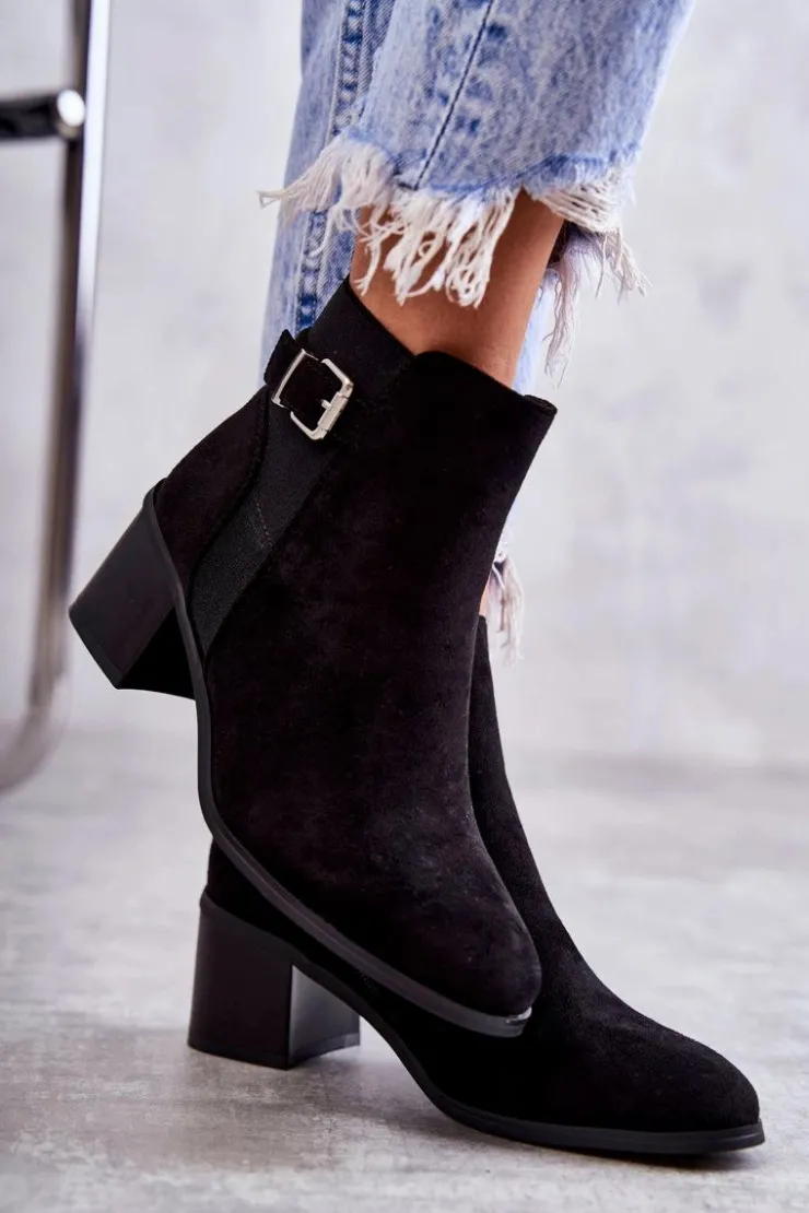 Boto Botki Na Słupku|Czarne Botki*Zamszowe Botki Na Słupku Czarne Vannes