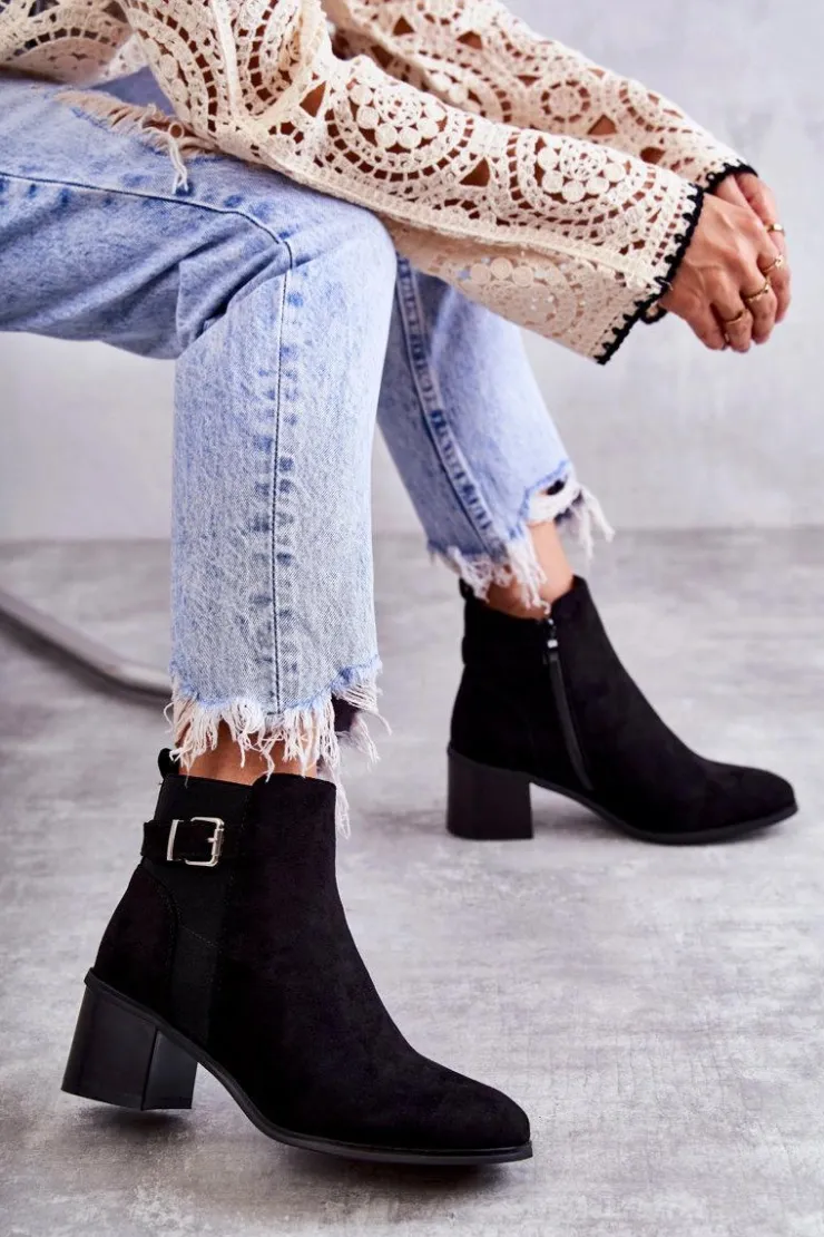 Boto Botki Na Słupku|Czarne Botki*Zamszowe Botki Na Słupku Czarne Vannes