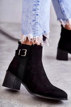 Boto Botki Na Słupku|Czarne Botki*Zamszowe Botki Na Słupku Czarne Vannes