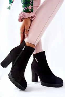 Clearance Boto Zamszowe Botki Na Słupku Czarne Lagerlla