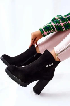 Clearance Boto Zamszowe Botki Na Słupku Czarne Lagerlla