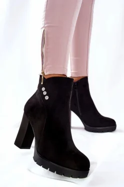 Clearance Boto Zamszowe Botki Na Słupku Czarne Lagerlla