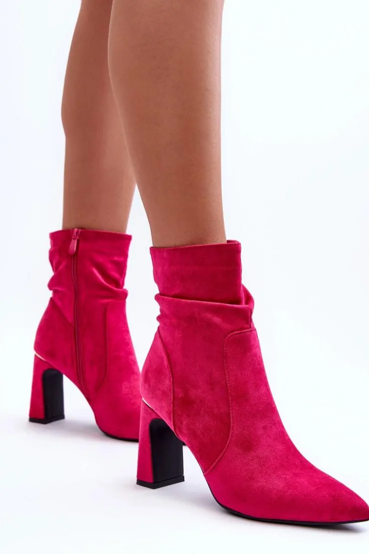 Boto Botki Wiosenne|Botki Na Słupku*Zamszowe Botki Na Słupku Fuksja Mellamene