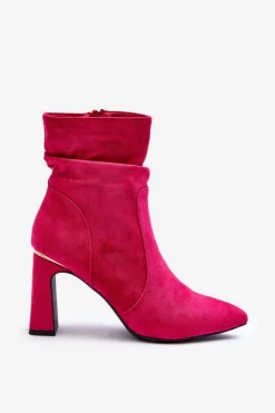 Boto Botki Wiosenne|Botki Na Słupku*Zamszowe Botki Na Słupku Fuksja Mellamene