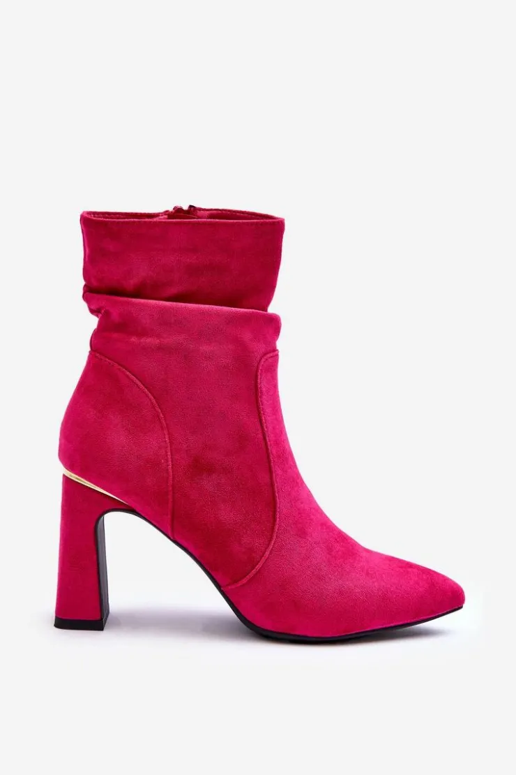 Boto Botki Wiosenne|Botki Na Słupku*Zamszowe Botki Na Słupku Fuksja Mellamene