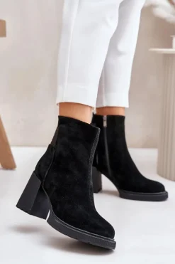 Damskie buty S.Barski Botki Ocieplane|Botki Na Słupku*Zamszowe Botki Na Słupku Ocieplane D&A CR42-106 Czarne