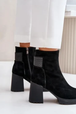 Damskie buty S.Barski Botki Ocieplane|Botki Na Słupku*Zamszowe Botki Na Słupku Ocieplane D&A CR42-106 Czarne