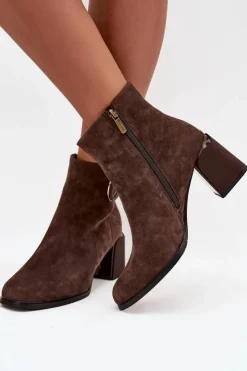 Artiker Botki Ocieplane|Botki Skórzane*Zamszowe Botki Na Słupku Ocieplane Z Ozdobnym Detalem 57C0017 Brązowe Brązowy