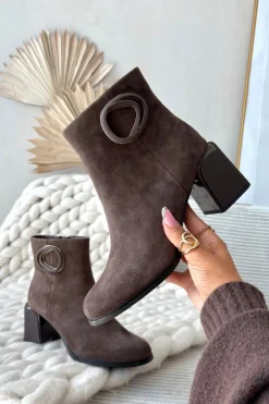 Artiker Botki Ocieplane|Botki Skórzane*Zamszowe Botki Na Słupku Ocieplane Z Ozdobnym Detalem 57C0017 Brązowe Brązowy