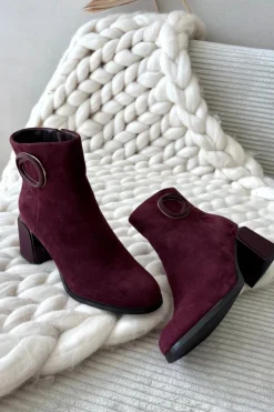 New Artiker Zamszowe Botki Na Słupku Ocieplane Z Ozdobnym Detalem 57C0016 Bordowe Czerwony
