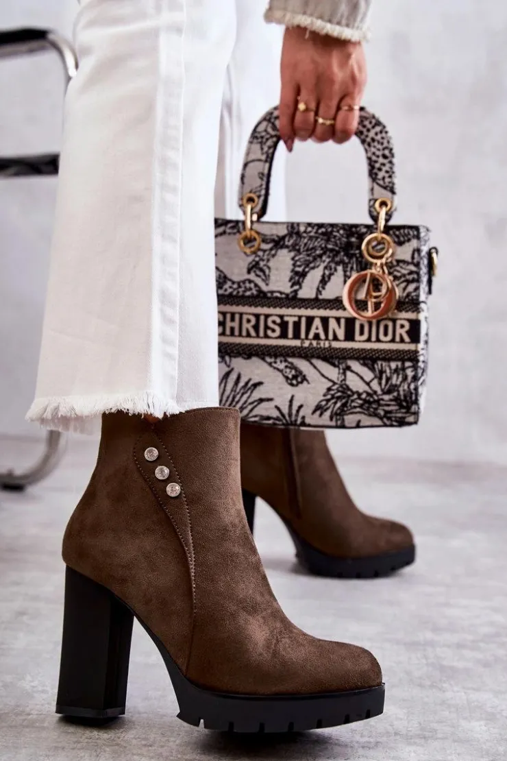 Boto Botki Na Słupku|Botki Na Obcasie*Zamszowe Botki Na Słupku Zielone Lagerlla