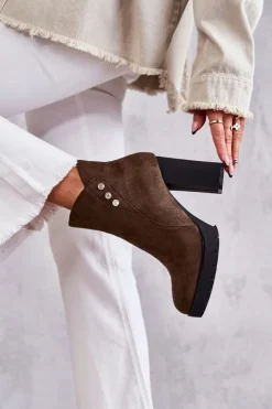 Boto Botki Na Słupku|Botki Na Obcasie*Zamszowe Botki Na Słupku Zielone Lagerlla