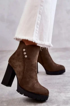 Boto Botki Na Słupku|Botki Na Obcasie*Zamszowe Botki Na Słupku Zielone Lagerlla