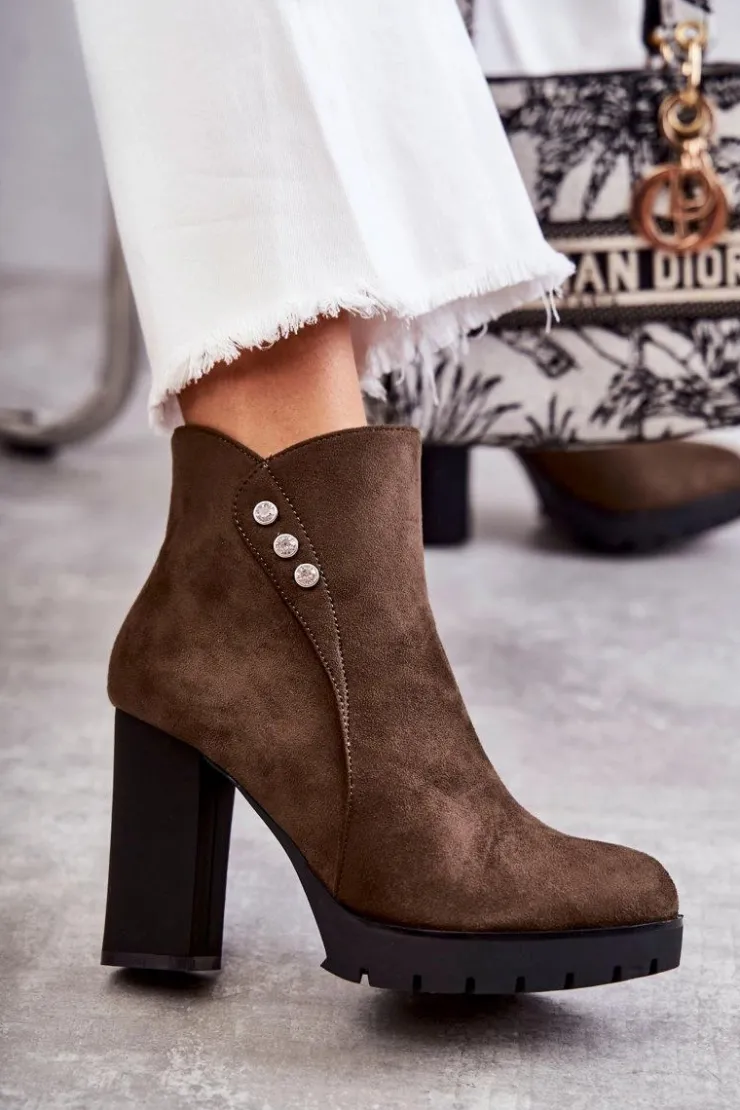 Boto Botki Na Słupku|Botki Na Obcasie*Zamszowe Botki Na Słupku Zielone Lagerlla