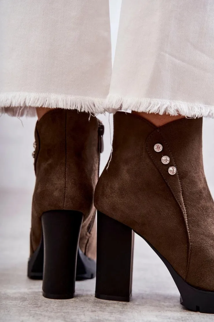 Boto Botki Na Słupku|Botki Na Obcasie*Zamszowe Botki Na Słupku Zielone Lagerlla