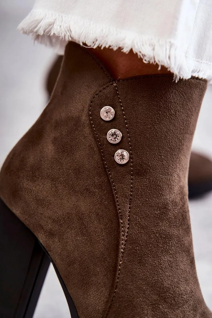 Boto Botki Na Słupku|Botki Na Obcasie*Zamszowe Botki Na Słupku Zielone Lagerlla