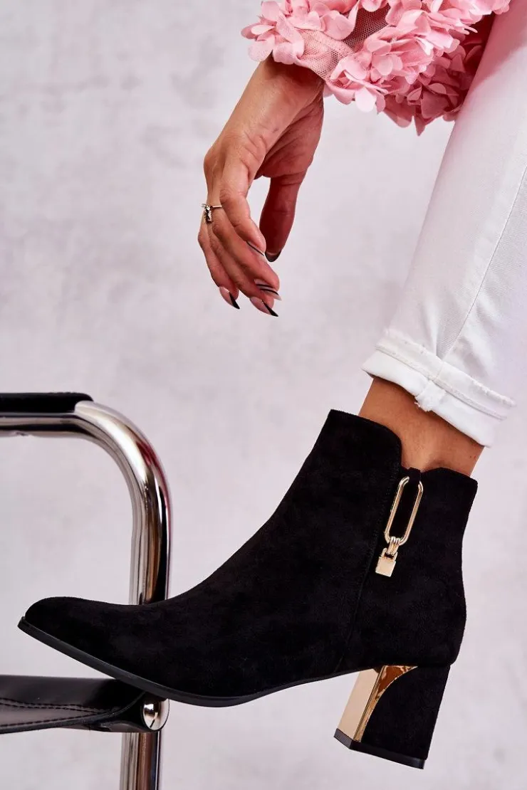 Boto Botki Na Słupku|Czarne Botki*Zamszowe Botki Na Słupku Z Ozdobą Czarne Erine