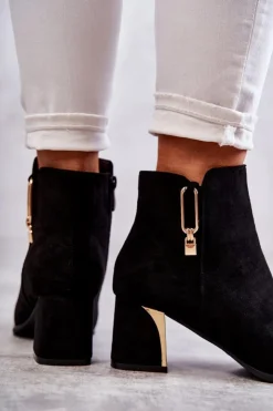 Boto Botki Na Słupku|Czarne Botki*Zamszowe Botki Na Słupku Z Ozdobą Czarne Erine