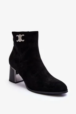 Boto Czarne Botki|Brązowe I Beżowe Botki*Zamszowe Botki Na Słupku Z Ozdobą Czarne Dwinja