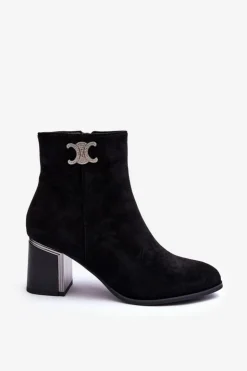 Boto Czarne Botki|Brązowe I Beżowe Botki*Zamszowe Botki Na Słupku Z Ozdobą Czarne Dwinja