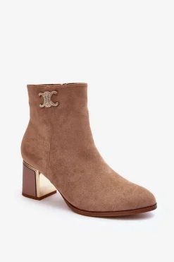 Best Boto Zamszowe Botki Na Słupku Z Ozdobą Beżowe Dwinja